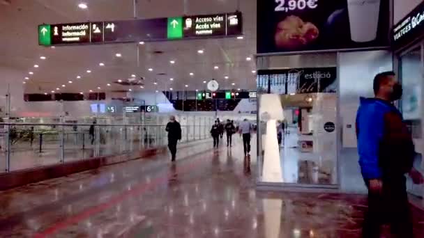 Some Shots Taken Sans Station Barcelona Catalonia Spain Showing Travelers — Vídeo de Stock