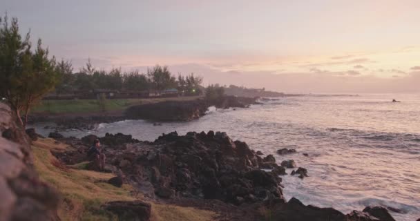 Postcard Broll Landscape Shot Hanga Roa Bay Soft Golden Hour — Vídeo de stock