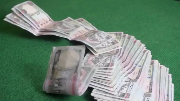 Nepali Thousand Rupee Notes Falling Slow Motion Throwing Pile Money — Video