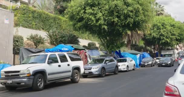 Tenda Senza Tetto City Sul Marciapiede Los Angeles — Video Stock