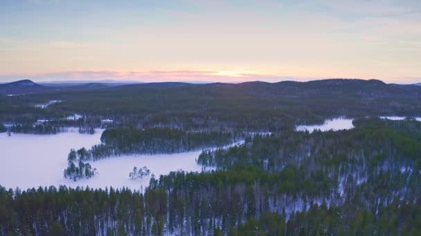 Drone Footage Winter Landscape Scandinavia Sunset — Vídeo de stock