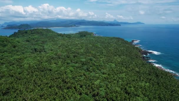 Aerial View Ilheu Das Rolas Island Sunny Sao Tome Reverse — 비디오