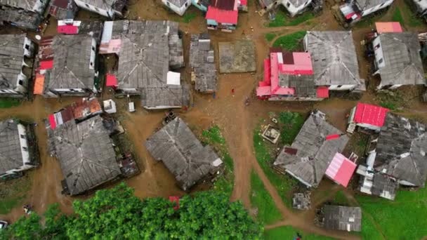 Aerial View Town Roca Ribeira Peixe Cloudy Sao Tome Birdseye — 비디오