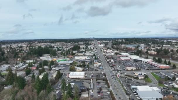 Cinematic Aerial Drone Dolly Shot Burien Sunnydale Highline Commercial Area — Stockvideo