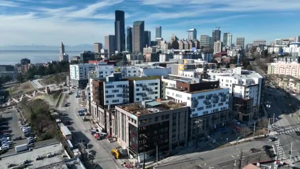 Cinematic Aerial Drone Pedestal Shot First Hill Yesler Terrace Atlantic — Stock Video