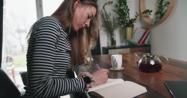 Κορίτσι Γράφει Στο Σπίτι — Αρχείο Βίντεο
