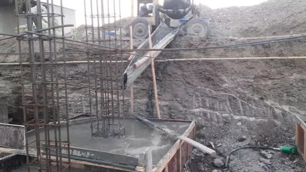 Just Now Basement Footing Column Has Been Filled Cement Concrete — Video Stock
