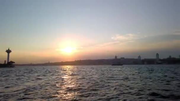 Sunset Bosphorus Stanbul Evening Sea View Coast Turkey Orange Sunset — Wideo stockowe
