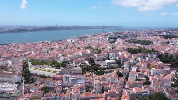 Aerial Fly Lisabonu Portugalsko Výhledem Celé Central City Řeku Tejo — Stock video