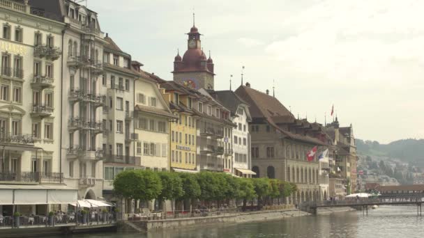 Luzerner Rathaus Und Kapellbrücke Oder Kapellbrücke Schweiz Statische Sicht — Stockvideo