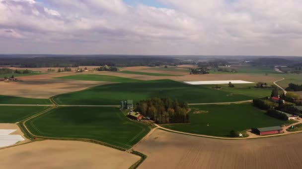 Aerial Drone View Traditional Nordic Farmlands Sunny Spring Day Finland — Stock videók