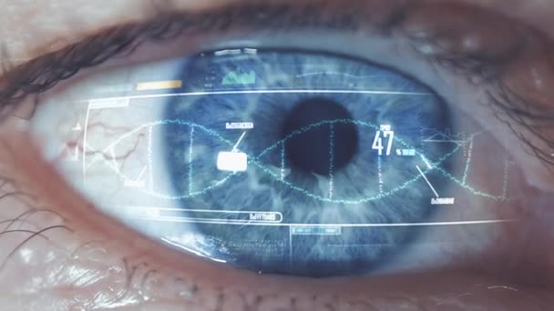 Анализ Спирали Днк Крупном Плане Человеческого Глаза Медицинское Обследование Сканирование — стоковое видео