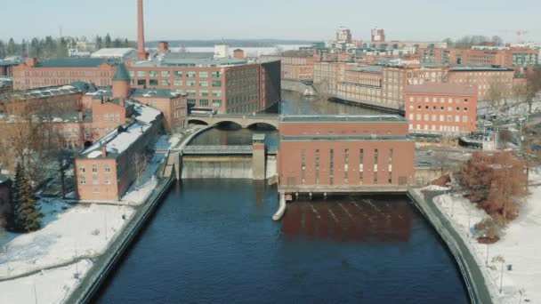 Drone Footage Rapids Dam Center Tampere — Stok video
