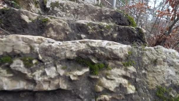 Pov Low Angle Shot Walking Rocky Stairs Mountain Nature Daytime — Vídeos de Stock