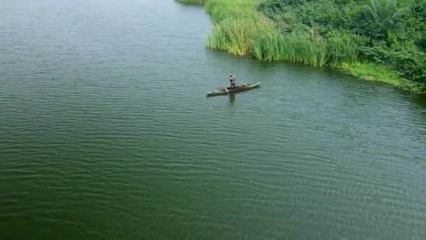 Victoria Island Lagos Nigeria März 2022 Drohnenaufnahme Eines Fischers Auf — Stockvideo