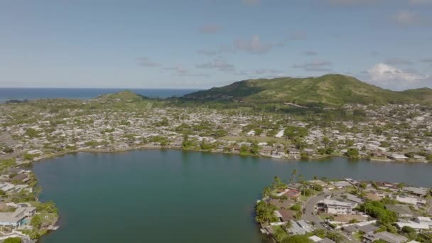 Aerial Panoramic View Kailua Neighborhood Elepulu Pond Island Oahu Hawaii — ストック動画