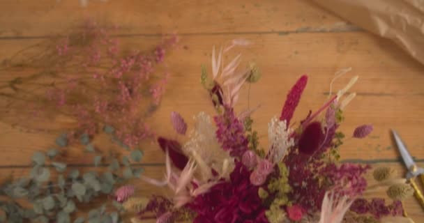 Beautiful Pink Bouquet Arranged Preserved Flowers Close Shot — Stock Video