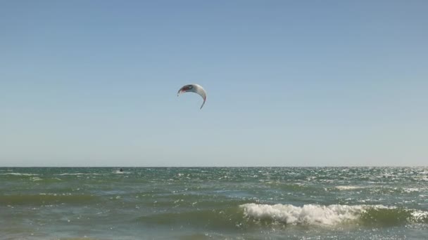 Wind Surfer Βόλτες Κύματα Σαφή Μπλε Ουρανό Ημέρα Αργή Κίνηση — Αρχείο Βίντεο