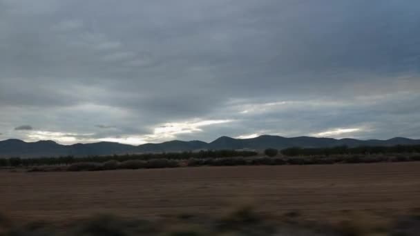 Moving View Horizon Sunset Mountains Shape Skyline Sky Covered Clouds — Stock videók