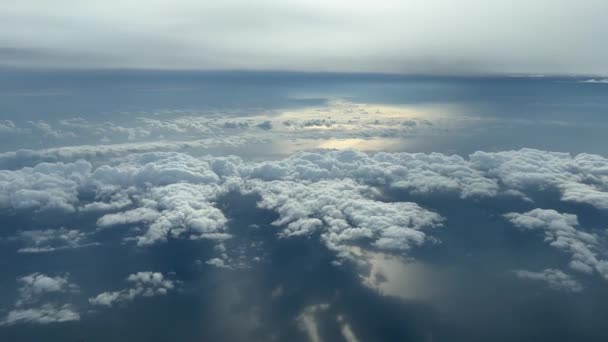 Aerial View Cockpit Some Low Clouds Sunset — Vídeo de stock