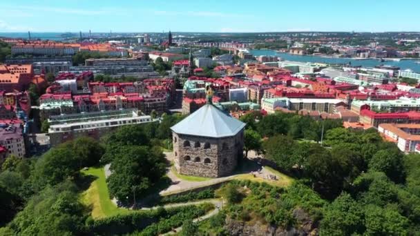 Skansen Kronan Pevnost Výhledem Město Göteborgu Švédsko Vzduch Vzestupně — Stock video