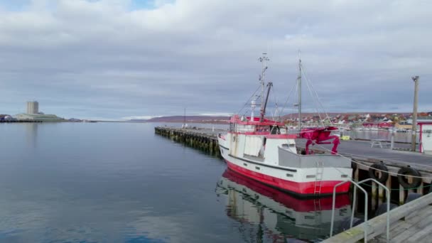 Letecký Snímek Rybářského Člunu Vads Norsko — Stock video