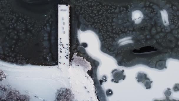 Pier Frozen Lake Drone — Stock Video