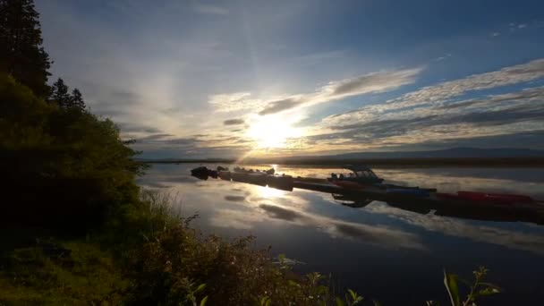 Morning Time Lapse Sunrise Lake While People Gear Dock Day — ストック動画