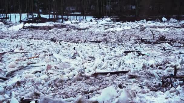 Παγωμένος Ποταμός Αρχίζει Πλημμυρίζει Από Κοντά — Αρχείο Βίντεο