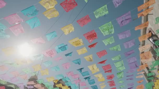 Colorful Mexican Fiesta Flags Waving Streets Oaxaca Mexico — Vídeo de Stock