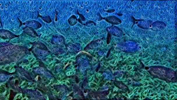 Computer Grafische Animatie Van Vele Vissen Zwemmen Het Aquarium Digitaal — Stockvideo