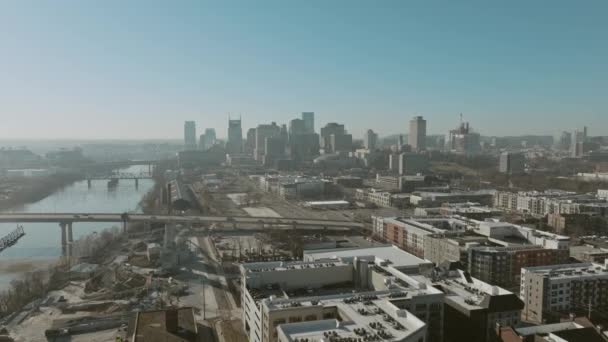 Aerial Zoom Downtown Nashville Morning Traffic — Stockvideo