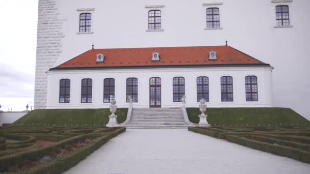 Garden pathway leading to the entrance of Bratislava castle, Slovakia.