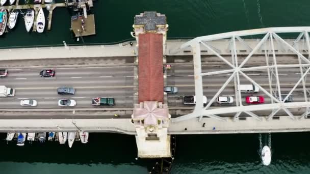 Traffic Freedom Convoy Protest Burrard Street Bridge Vancouver Canada Aerial — Vídeos de Stock