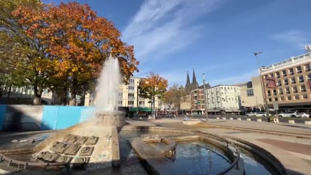 Fountain Old Opera Central Cologne Germany Sunny Day Autumn — 비디오