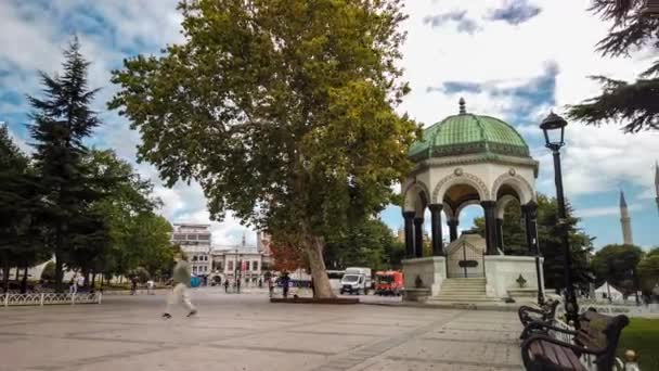 Motion Time Lapse Fontaine Allemande Avec Foule Touristique Sur Place — Video