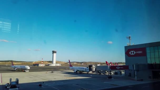 Turkish Airlines Repülőgépeinek Időeltolódása Következő New Istanbul Airport Ist Járatra — Stock videók