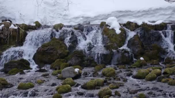 Rapidly Flowing Water Moss Covered Rocks Small Kyogoku Falls Fukidashi — Vídeo de stock