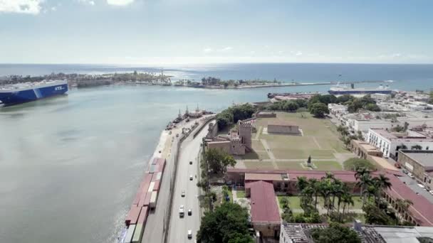 Ozama Fortress San Souci Port Santo Domingo Dominican Republic Aerial — ストック動画