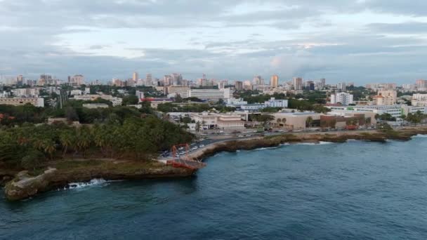 Rocky Coast Malecon Dusk Santo Domingo Dominican Republic Aerial Forward — Stock Video