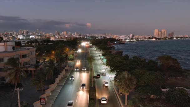 Mayo Avenue Malecon Santo Domingo Sunset Dominican Republic Воздушный Статический — стоковое видео