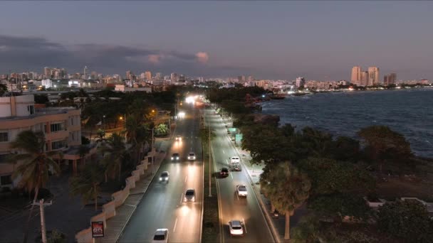 Mayo Avenue Malecon Santo Domingo Sunset Dominican Republic Aerial Static — ストック動画