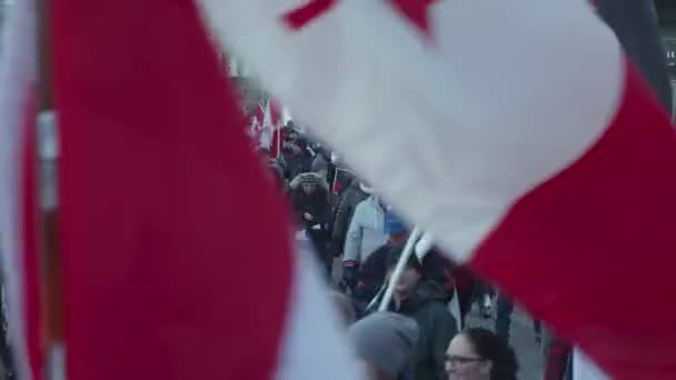 Tömeg Vonul Jelekkel Zászlókkal Közeledik Calgary Tüntetés 2022 Március — Stock videók