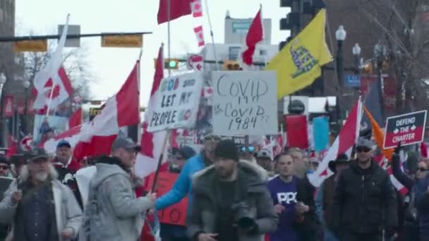 Publiken Marscherar Fotograf Calgary Protest Mars 2022 — Stockvideo