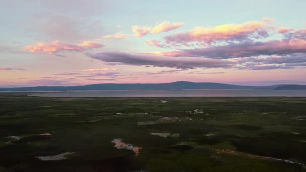 Aerial View Drone Shot Flying Massive Lake Marsh Everglade Mountains — Wideo stockowe