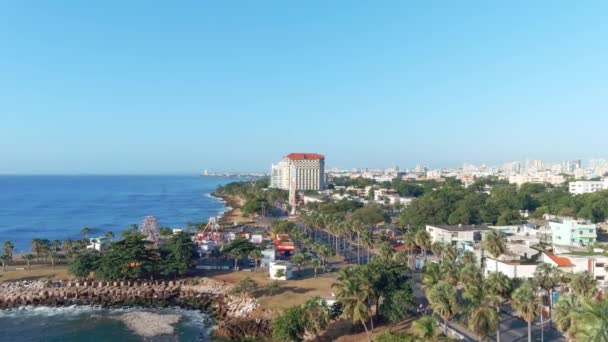 Drone Volo Verso Obelisco Juan Baron Plaza Santo Domingo Repubblica — Video Stock