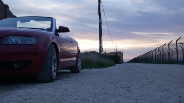 Timelapse Gravel Road Next High Security Area Storm Arriving Sunset — Vídeos de Stock