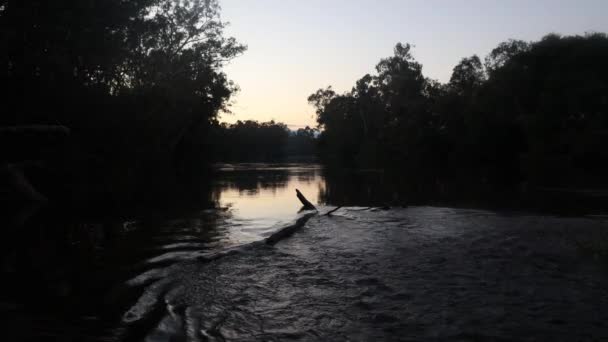 早朝の日の出に流れるグールバーン川の広いショット — ストック動画