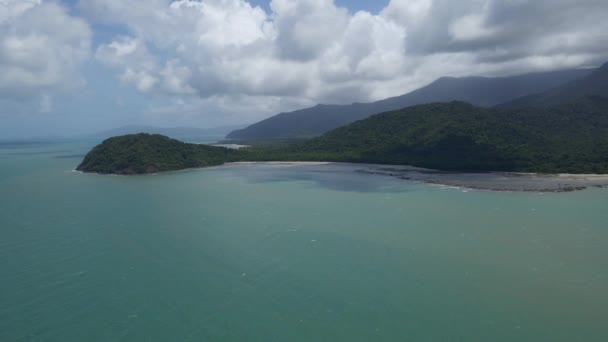 Turquoise Sea Waters Cape Tribulation Headland Qld Australia Aerial — Video Stock