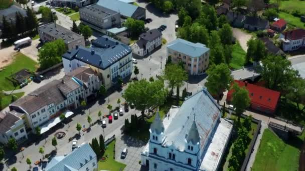 Drone View John Döparen Katolska Kyrkan Staden Pasvalys Litauen Solig — Stockvideo